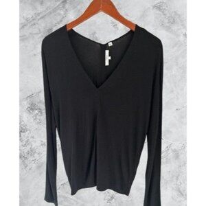 Vince Womens Long Sleeve Black V-Neck Top S Lightweight Stretch Fabric